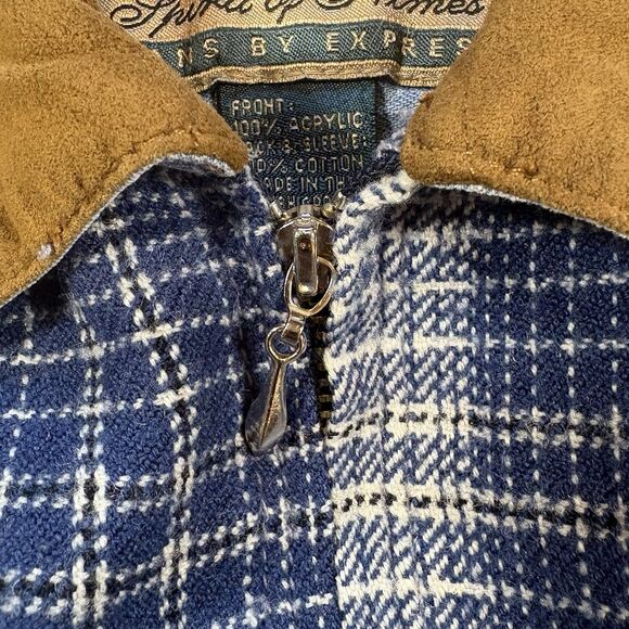 Vintage EXP (Jeans by Express) Woman's Full Zip Denim Plaid Front Shirt Size M - Picture 3 of 7
